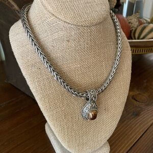 Elegant Silver Necklace with Brown Gemstone